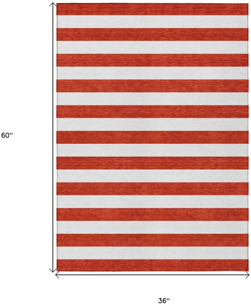 Red and White Striped Washable Non Skid Indoor Outdoor Area Rug Photo 3
