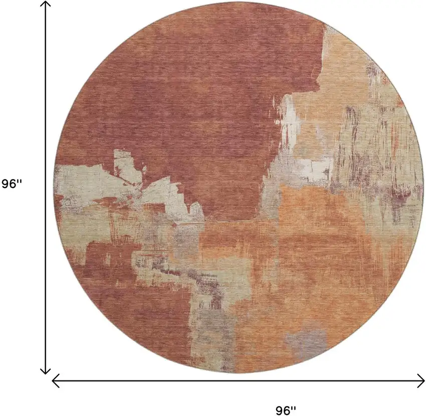 8' X 8' Rust Beige And Peach Abstract Washable Round Rug With UV Protection Photo 9