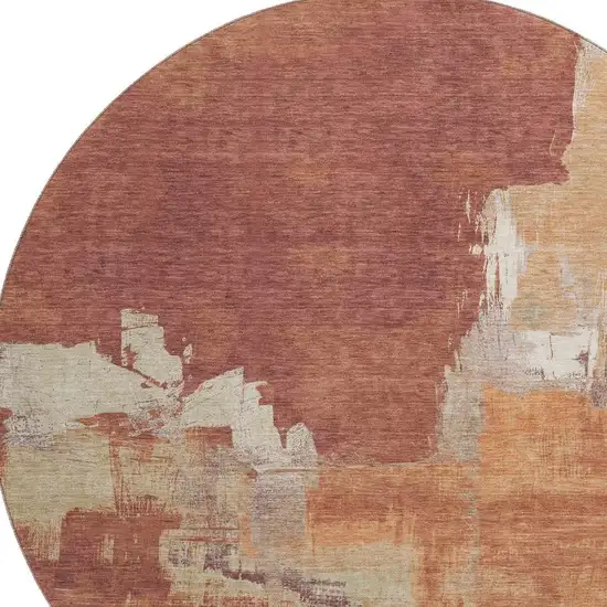 8' X 8' Rust Beige And Peach Abstract Washable Round Rug With UV Protection Photo 2