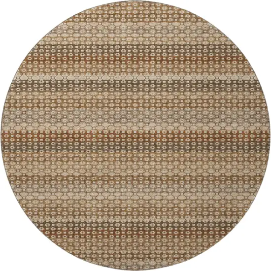 8' X 8' Rust Beige And Taupe Striped Washable Round Rug With UV Protection Photo 3