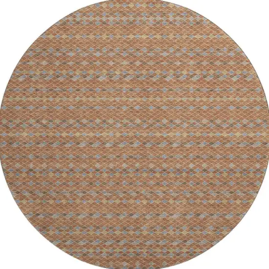 8' X 8' Rust Blue And Gold Striped Washable Round Rug With UV Protection Photo 3