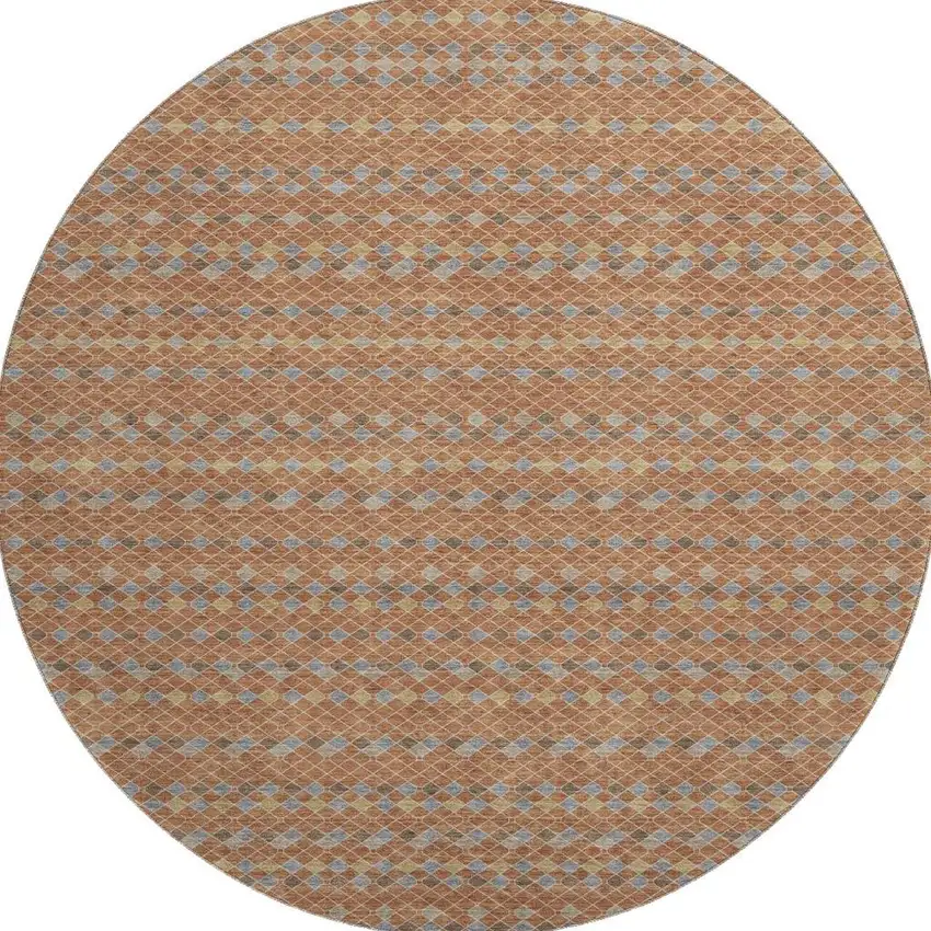 8' X 8' Rust Blue And Gold Striped Washable Round Rug With UV Protection Photo 3