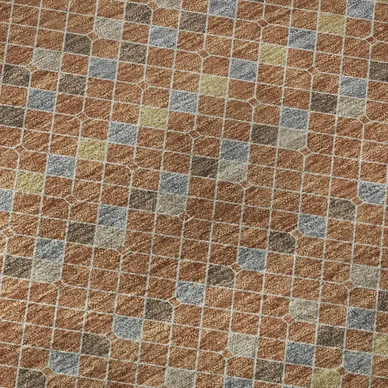 8' X 8' Rust Blue And Gold Striped Washable Round Rug With UV Protection Photo 8