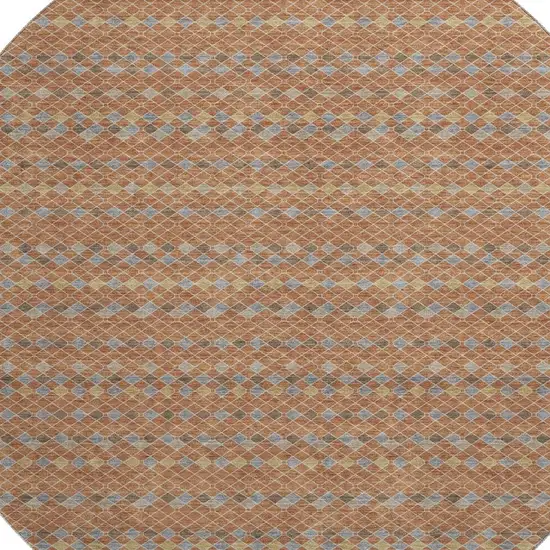 8' X 8' Rust Blue And Gold Striped Washable Round Rug With UV Protection Photo 2
