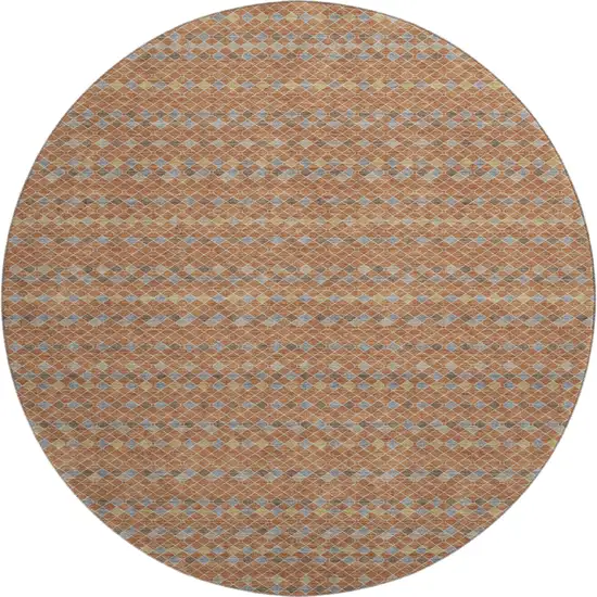 8' X 8' Rust Blue And Gold Striped Washable Round Rug With UV Protection Photo 1