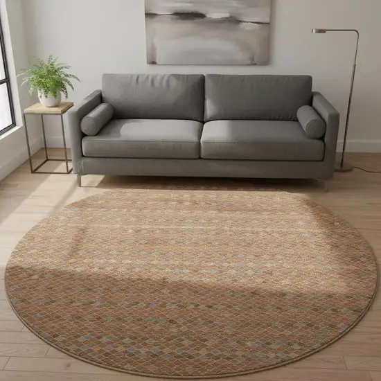 8' X 8' Rust Blue And Gold Striped Washable Round Rug With UV Protection Photo 2