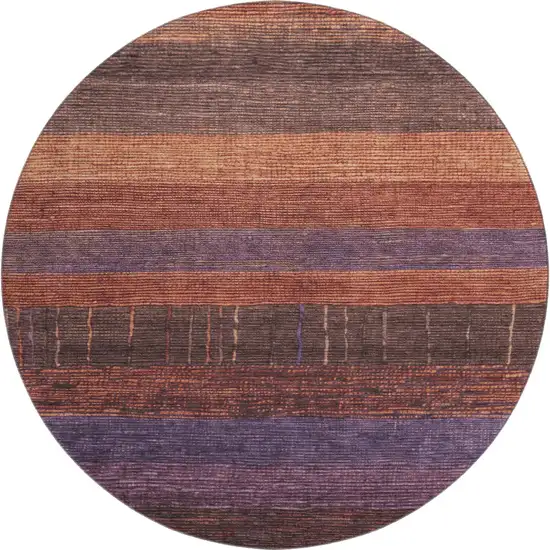 8' X 8' Rust Eggplant And Terra Cotta Striped Washable Round Rug With UV Protection Photo 1