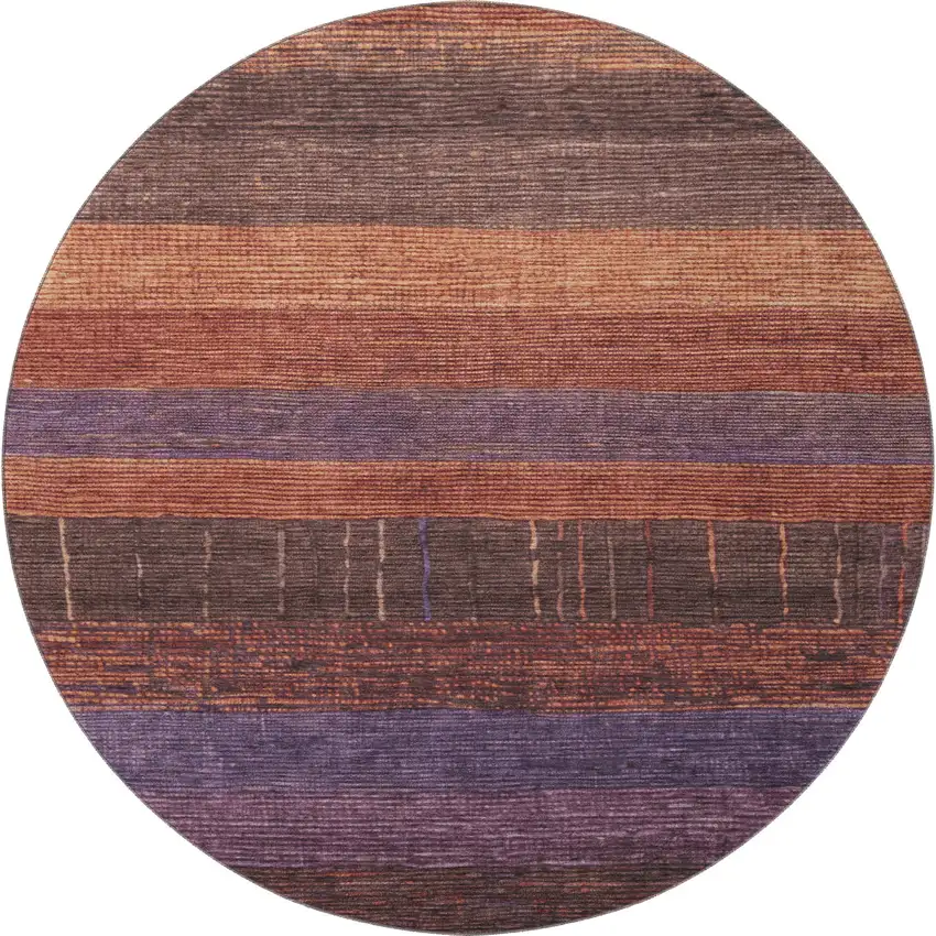 8' X 8' Rust Eggplant And Terra Cotta Striped Washable Round Rug With UV Protection Photo 3