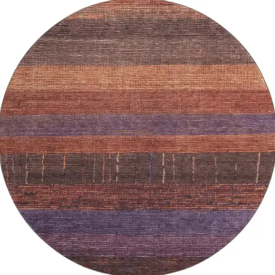 8' X 8' Rust Eggplant And Terra Cotta Striped Washable Round Rug With UV Protection Photo 2