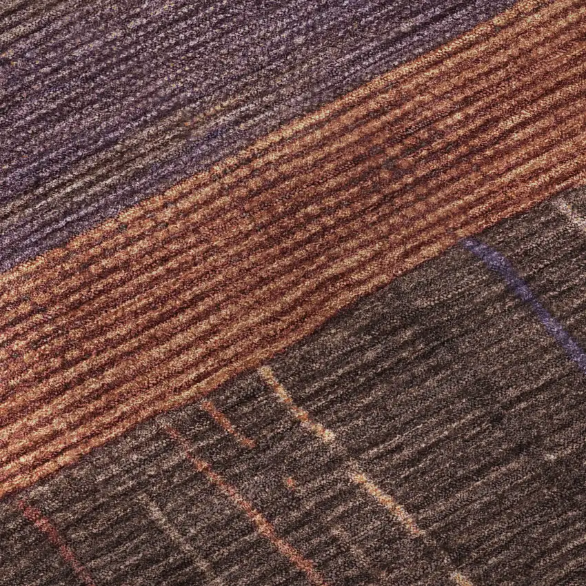 8' X 8' Rust Eggplant And Terra Cotta Striped Washable Round Rug With UV Protection Photo 8