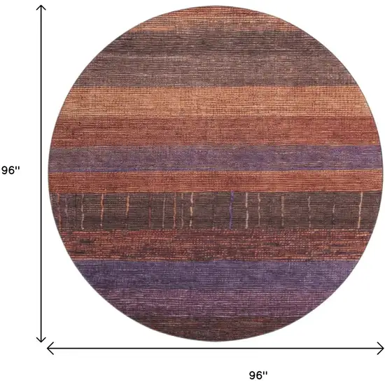 8' X 8' Rust Eggplant And Terra Cotta Striped Washable Round Rug With UV Protection Photo 9