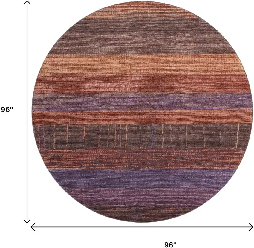 8' X 8' Rust Eggplant And Terra Cotta Striped Washable Round Rug With UV Protection Photo 9