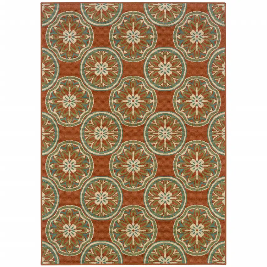3' X 5' Rust Floral Stain Resistant Indoor Outdoor Area Rug Photo 1
