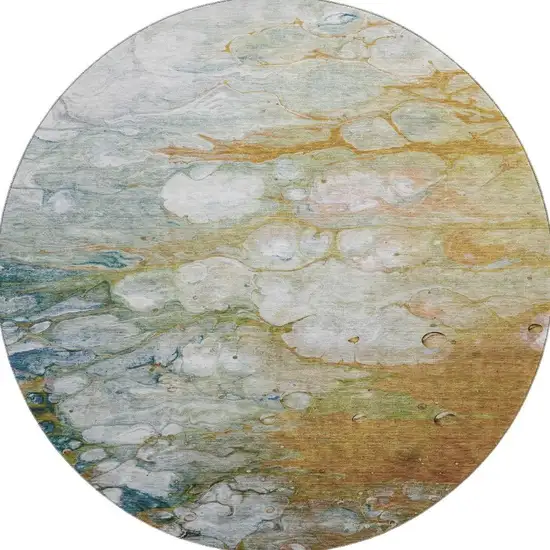8' X 8' Rust Teal And Gray Abstract Washable Round Rug With UV Protection Photo 3