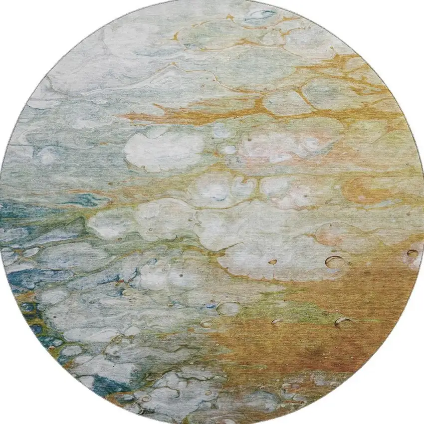 8' X 8' Rust Teal And Gray Abstract Washable Round Rug With UV Protection Photo 3