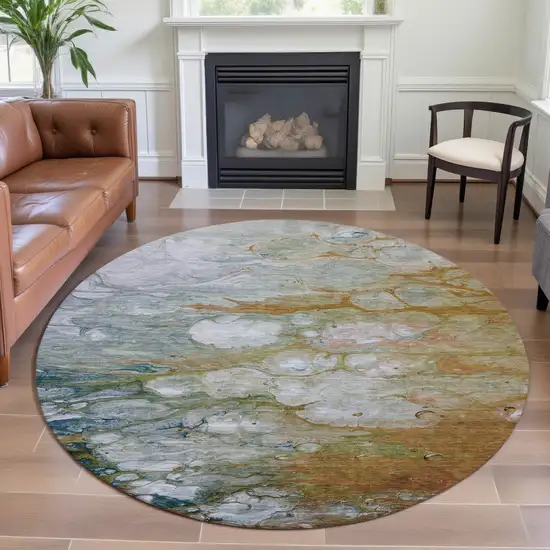 8' X 8' Rust Teal And Gray Abstract Washable Round Rug With UV Protection Photo 4