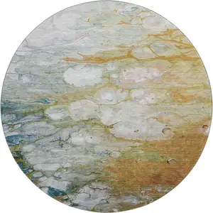 Photo of 8' X 8' Rust Teal And Gray Abstract Washable Round Rug With UV Protection