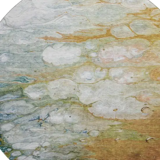 8' X 8' Rust Teal And Gray Abstract Washable Round Rug With UV Protection Photo 2
