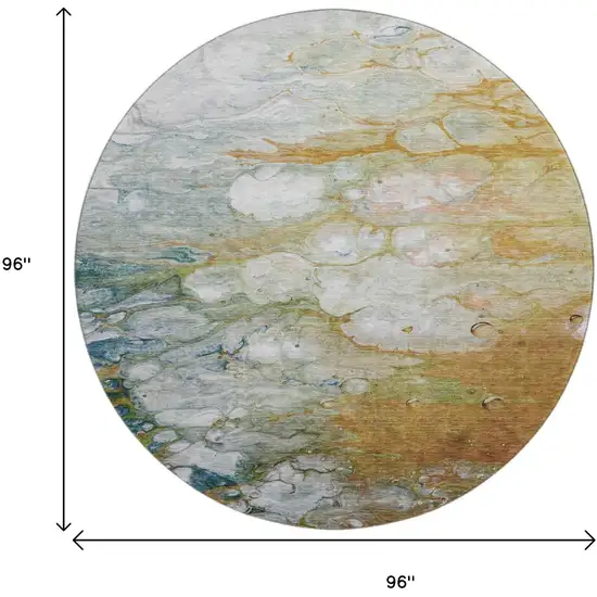 8' X 8' Rust Teal And Gray Abstract Washable Round Rug With UV Protection Photo 9
