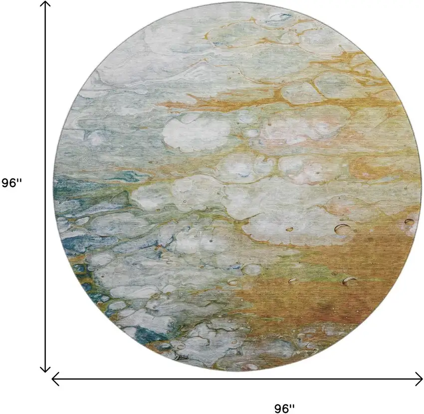 8' X 8' Rust Teal And Gray Abstract Washable Round Rug With UV Protection Photo 9
