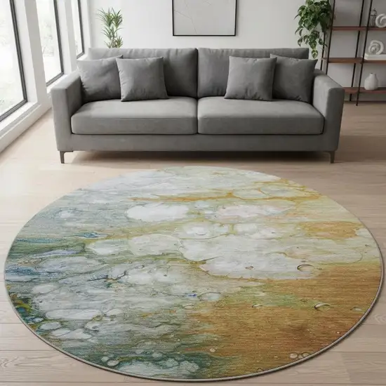 8' X 8' Rust Teal And Gray Abstract Washable Round Rug With UV Protection Photo 2