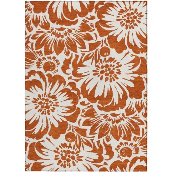 3' X 4' Rust and Ivory Floral Washable Non Skid Indoor Outdoor Area Rug Photo 4