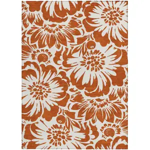 Photo of 3' X 4' Rust and Ivory Floral Washable Non Skid Indoor Outdoor Area Rug