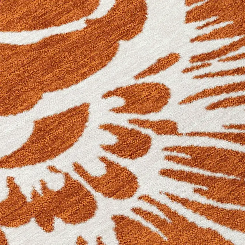 Rust and Ivory Floral Washable Non Skid Indoor Outdoor Area Rug Photo 9