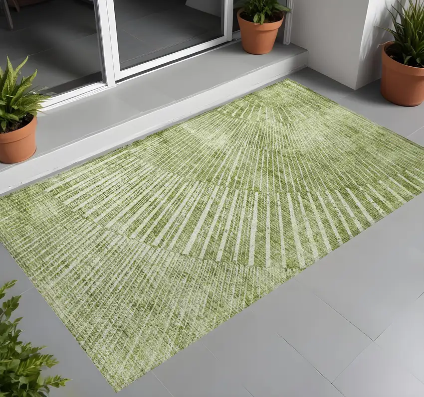 3' X 4' Sage Abstract Washable Non Skid Indoor Outdoor Area Rug Photo 1