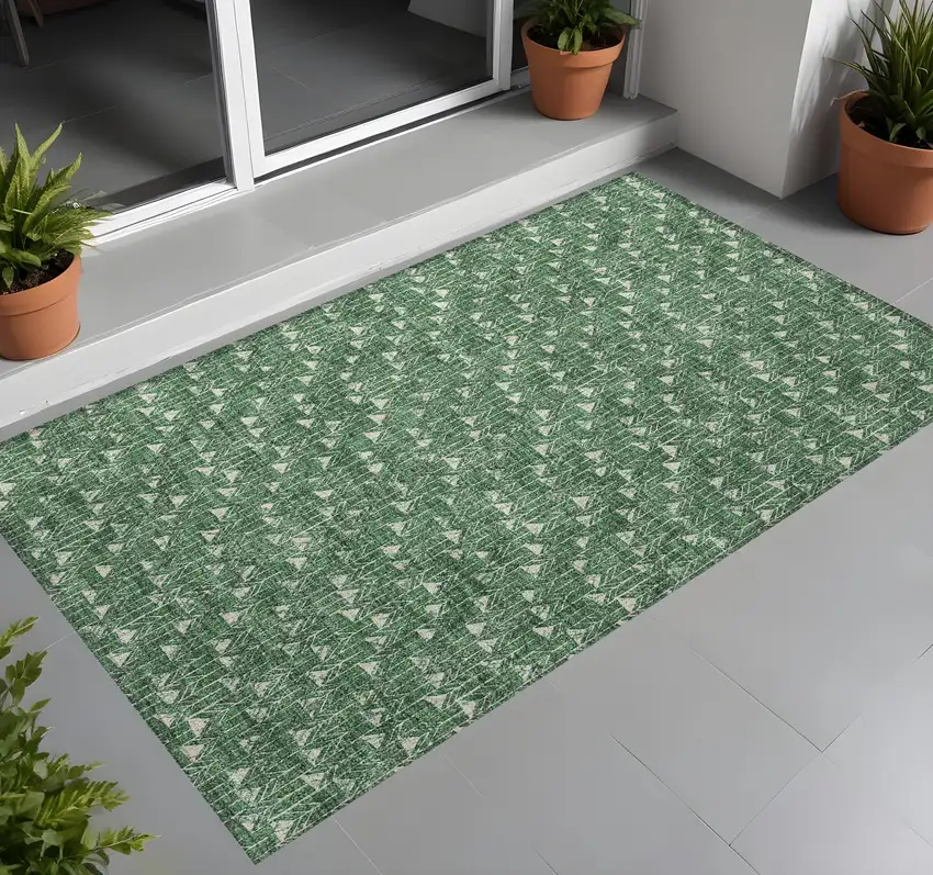 3' X 5' Sage Geometric Washable Non Skid Indoor Outdoor Area Rug Photo 1