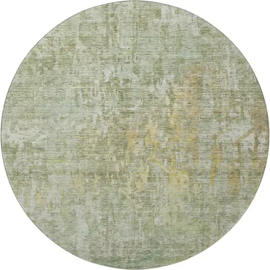 8' X 8' Sage Gold And Beige Abstract Washable Round Rug With UV Protection Photo 3