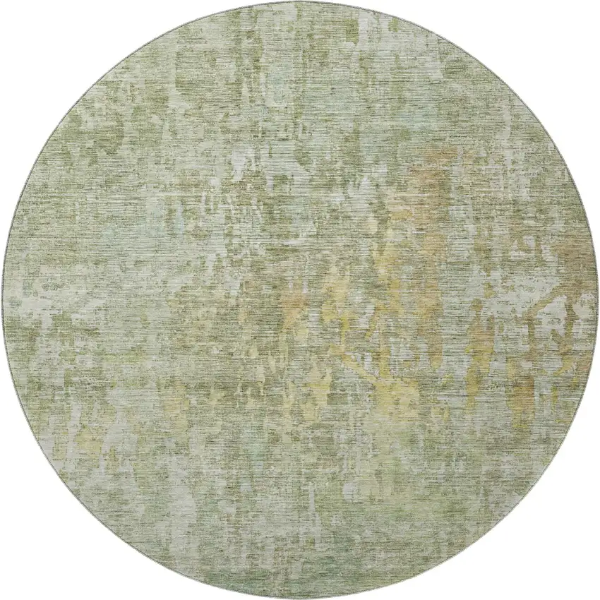 8' X 8' Sage Gold And Beige Abstract Washable Round Rug With UV Protection Photo 3