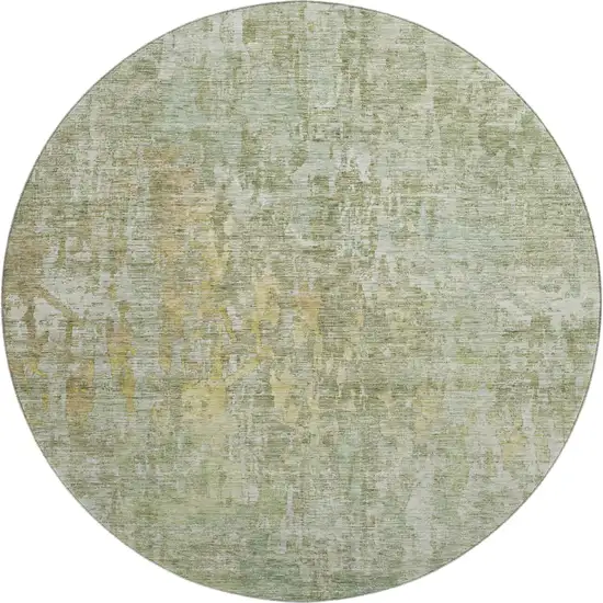8' X 8' Sage Gold And Beige Abstract Washable Round Rug With UV Protection Photo 1