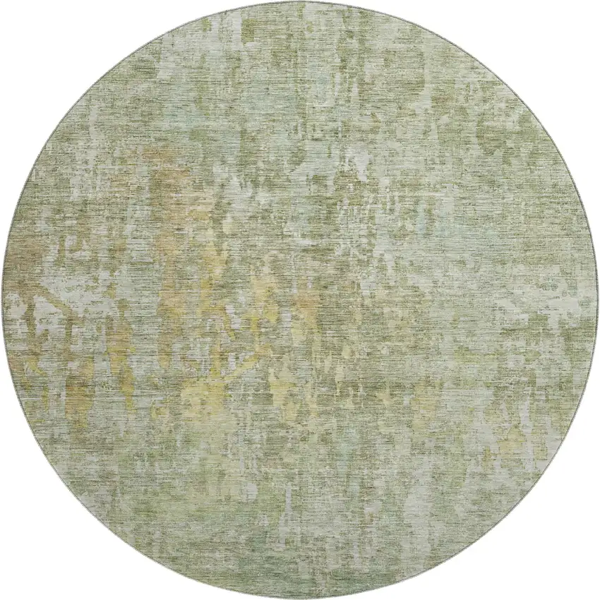 8' X 8' Sage Gold And Beige Abstract Washable Round Rug With UV Protection Photo 1