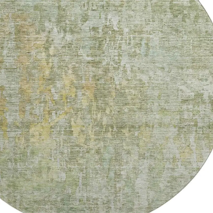 8' X 8' Sage Gold And Beige Abstract Washable Round Rug With UV Protection Photo 2