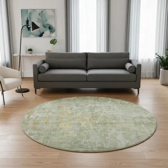 8' X 8' Sage Gold And Beige Abstract Washable Round Rug With UV Protection Photo 2