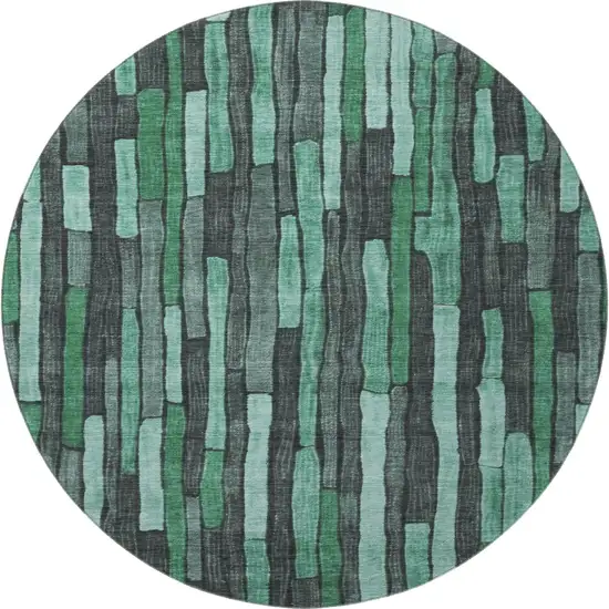 8' X 8' Sage Gray And Teal Striped Washable Round Rug With UV Protection Photo 2