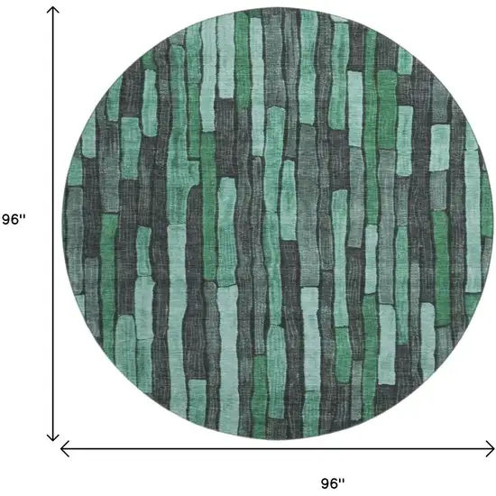 8' X 8' Sage Gray And Teal Striped Washable Round Rug With UV Protection Photo 8