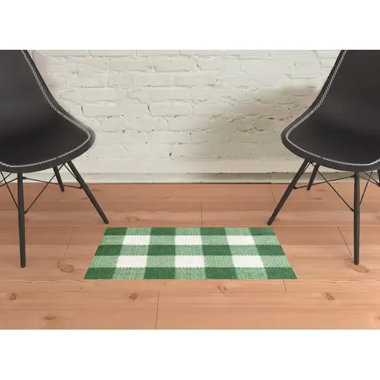 2' X 3' Sage Green And White Plaid Tufted Washable Non Skid Area Rug Photo 2