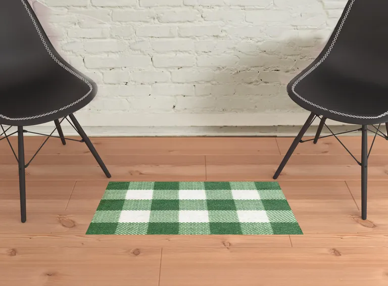 2' X 3' Sage Green And White Plaid Tufted Washable Non Skid Area Rug Photo 2