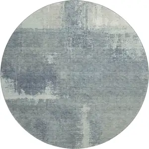 Photo of 8' X 8' Sage Ivory And Blue Abstract Washable Round Rug With UV Protection