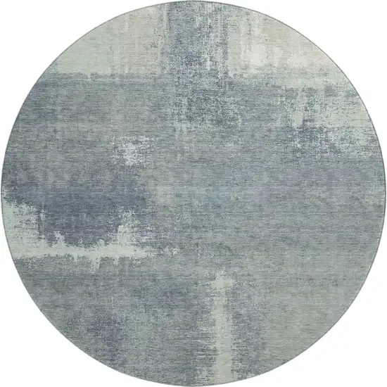 8' X 8' Sage Ivory And Blue Abstract Washable Round Rug With UV Protection Photo 1