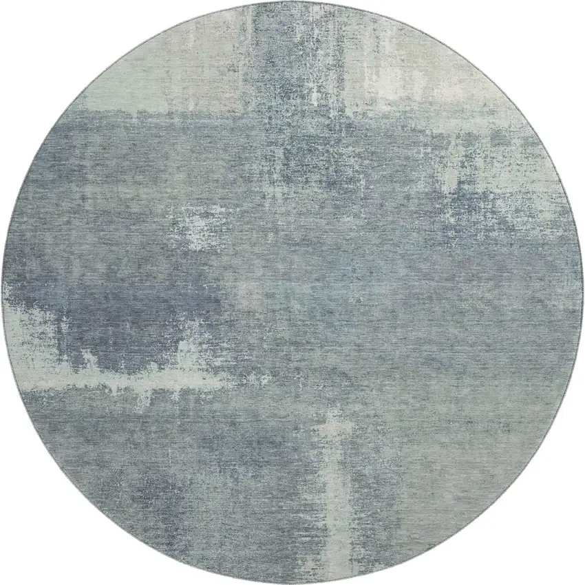 8' X 8' Sage Ivory And Blue Abstract Washable Round Rug With UV Protection Photo 1