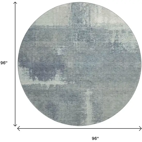 8' X 8' Sage Ivory And Blue Abstract Washable Round Rug With UV Protection Photo 9