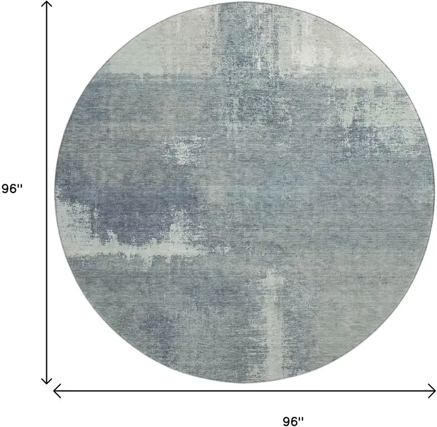 8' X 8' Sage Ivory And Blue Abstract Washable Round Rug With UV Protection Photo 9