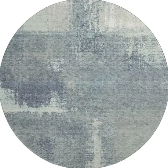 8' X 8' Sage Ivory And Blue Abstract Washable Round Rug With UV Protection Photo 3