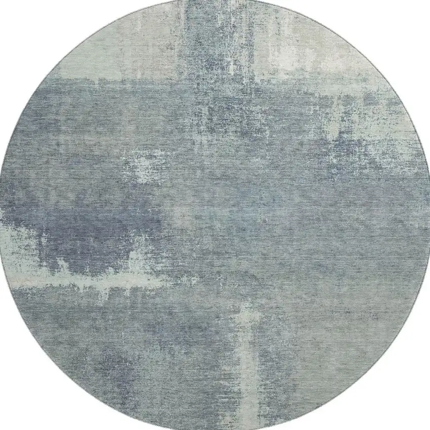 8' X 8' Sage Ivory And Blue Abstract Washable Round Rug With UV Protection Photo 3