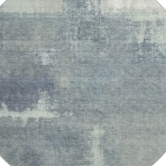 8' X 8' Sage Ivory And Blue Abstract Washable Round Rug With UV Protection Photo 2