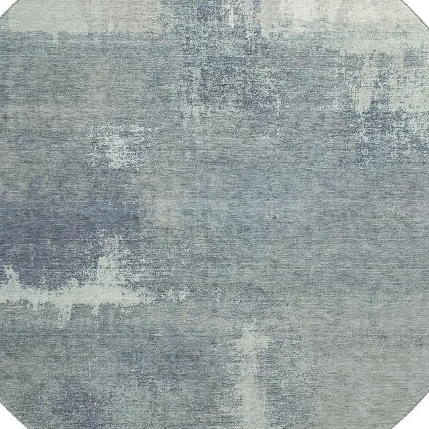 8' X 8' Sage Ivory And Blue Abstract Washable Round Rug With UV Protection Photo 2