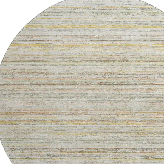 8' X 8' Sage Ivory And Gold Striped Washable Round Rug With UV Protection Photo 2